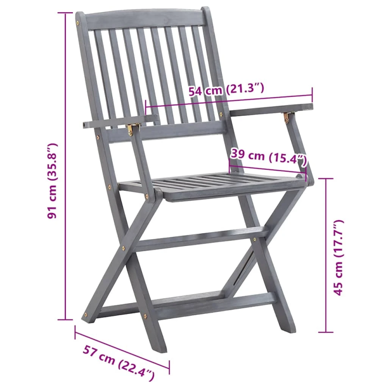vidaXL saliekami āra krēsli ar matračiem, 8 gab., akācijas masīvkoks