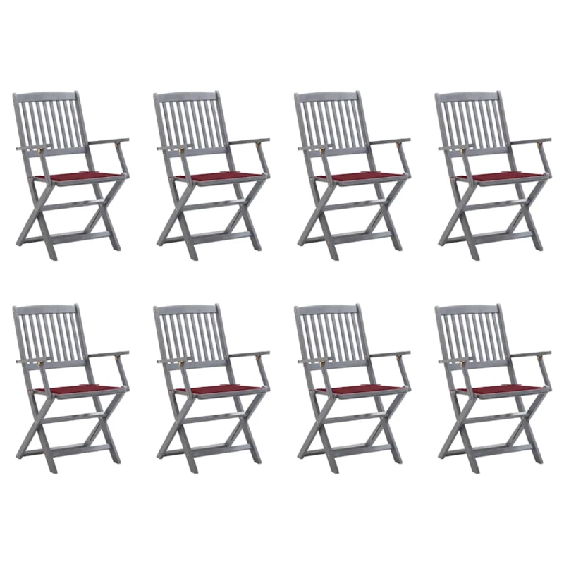 vidaXL saliekami āra krēsli ar matračiem, 8 gab., akācijas masīvkoks