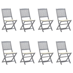 vidaXL saliekami āra krēsli ar matračiem, 8 gab., akācijas masīvkoks