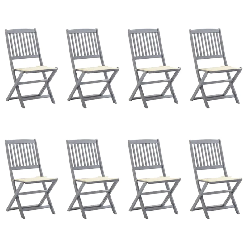 vidaXL saliekami āra krēsli ar matračiem, 8 gab., akācijas masīvkoks