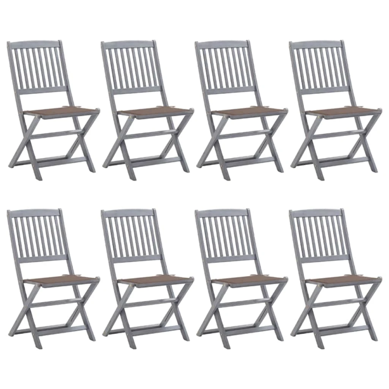 vidaXL saliekami āra krēsli ar matračiem, 8 gab., akācijas masīvkoks