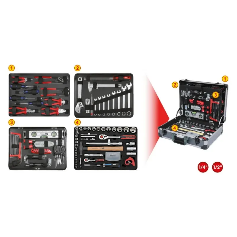 Universālais instrumentu komplekts 1-4+1-2, 127 gab., KS Tools