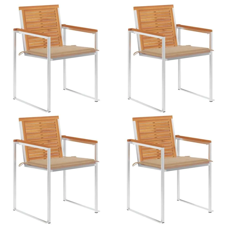 vidaXL dārza krēsli ar matračiem, 4 gab., akācijas masīvkoks