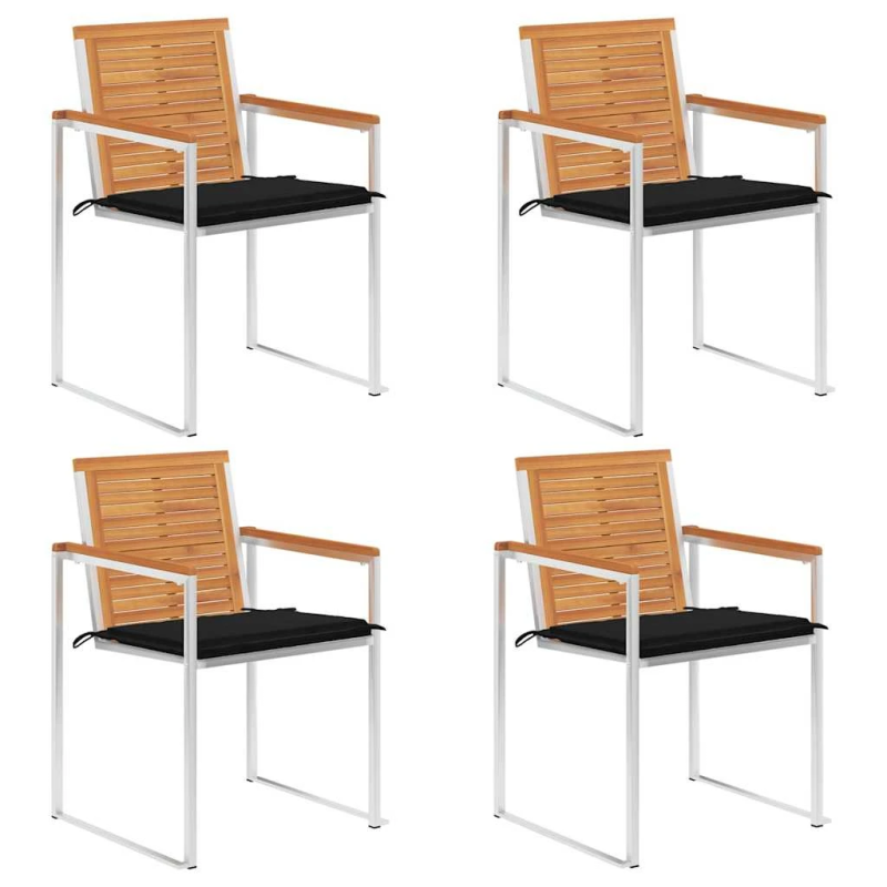 vidaXL dārza krēsli ar matračiem, 4 gab., akācijas masīvkoks