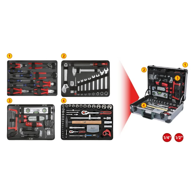 Universālais instrumentu komplekts 1-4"+1-2", 127 gab., KS Tools