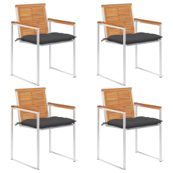 vidaXL dārza krēsli ar matračiem, 4 gab., akācijas masīvkoks