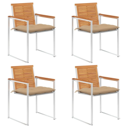 vidaXL dārza krēsli ar matračiem, 4 gab., akācijas masīvkoks