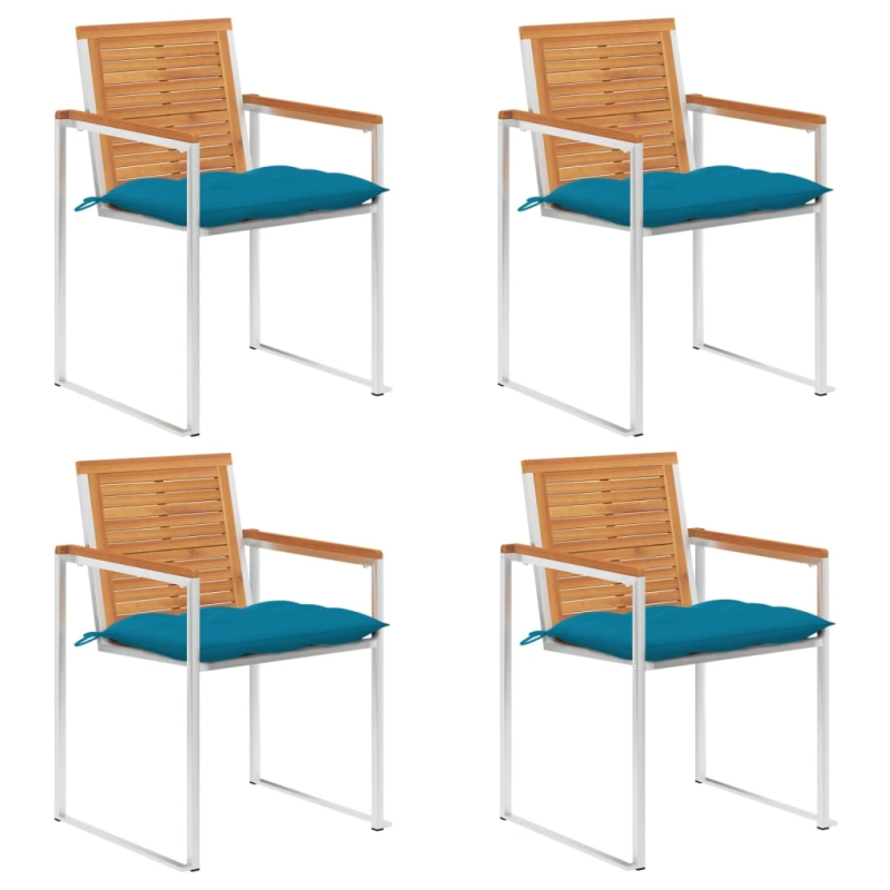 vidaXL dārza krēsli ar matračiem, 4 gab., akācijas masīvkoks