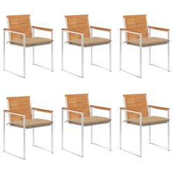 vidaXL dārza krēsli ar matračiem, 6 gab., akācijas masīvkoks