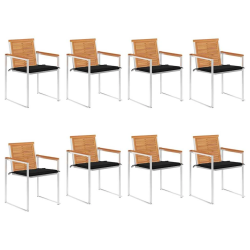 vidaXL dārza krēsli ar matračiem, 8 gab., akācijas masīvkoks