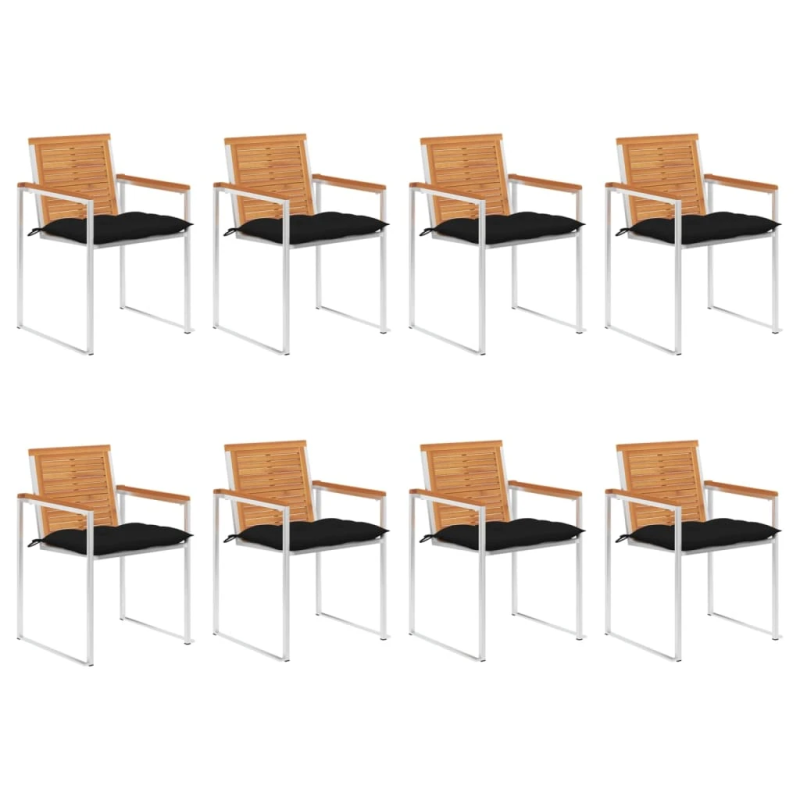 vidaXL dārza krēsli ar matračiem, 8 gab., akācijas masīvkoks