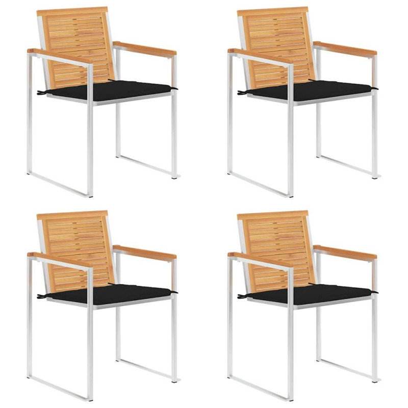 vidaXL dārza krēsli ar matračiem, 4 gab., masīvs tīkkoks