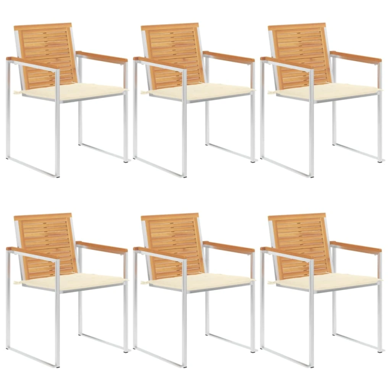 vidaXL dārza krēsli ar matračiem, 6 gab., masīvs tīkkoks