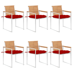 vidaXL dārza krēsli ar matračiem, 6 gab., masīvs tīkkoks