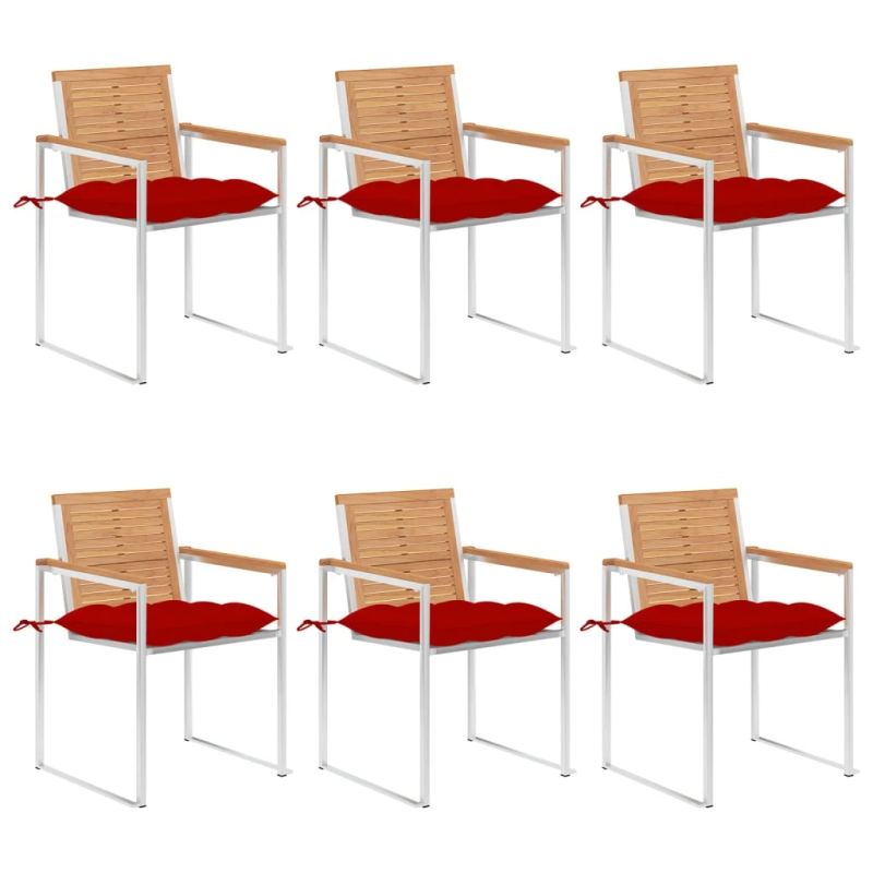 vidaXL dārza krēsli ar matračiem, 6 gab., masīvs tīkkoks