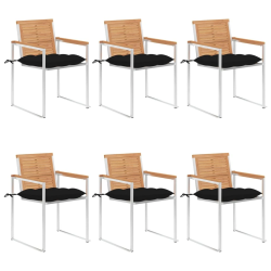 vidaXL dārza krēsli ar matračiem, 6 gab., masīvs tīkkoks