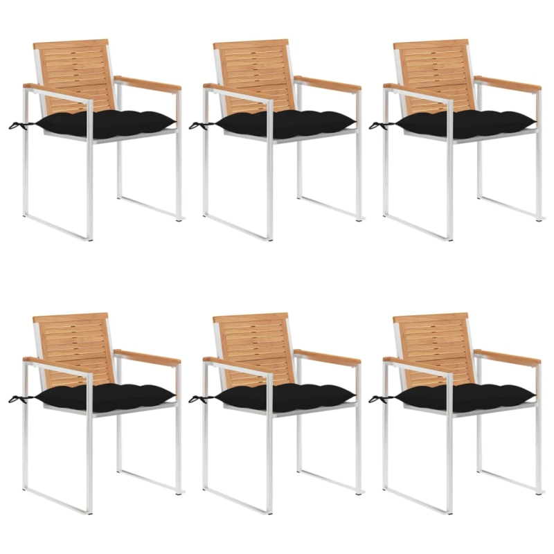 vidaXL dārza krēsli ar matračiem, 6 gab., masīvs tīkkoks