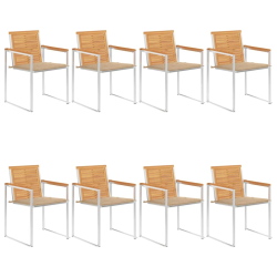 vidaXL dārza krēsli ar matračiem, 8 gab., masīvs tīkkoks