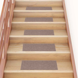 vidaXL kāpņu paklājiņi, pašlīmējoši, 15 gab., 60x25 cm, gaiši brūni, taisnstūrveida