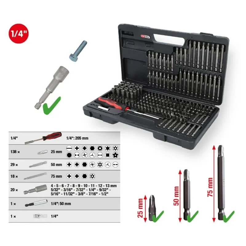 Uzgaļu komplekts, 208 gab. 208-osaline, KS Tools