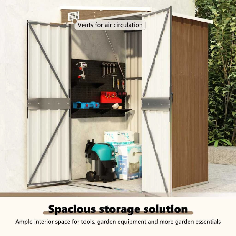 vidaXL dārza šķūnis, brūns, 118x100x178 cm, cinkots tērauds