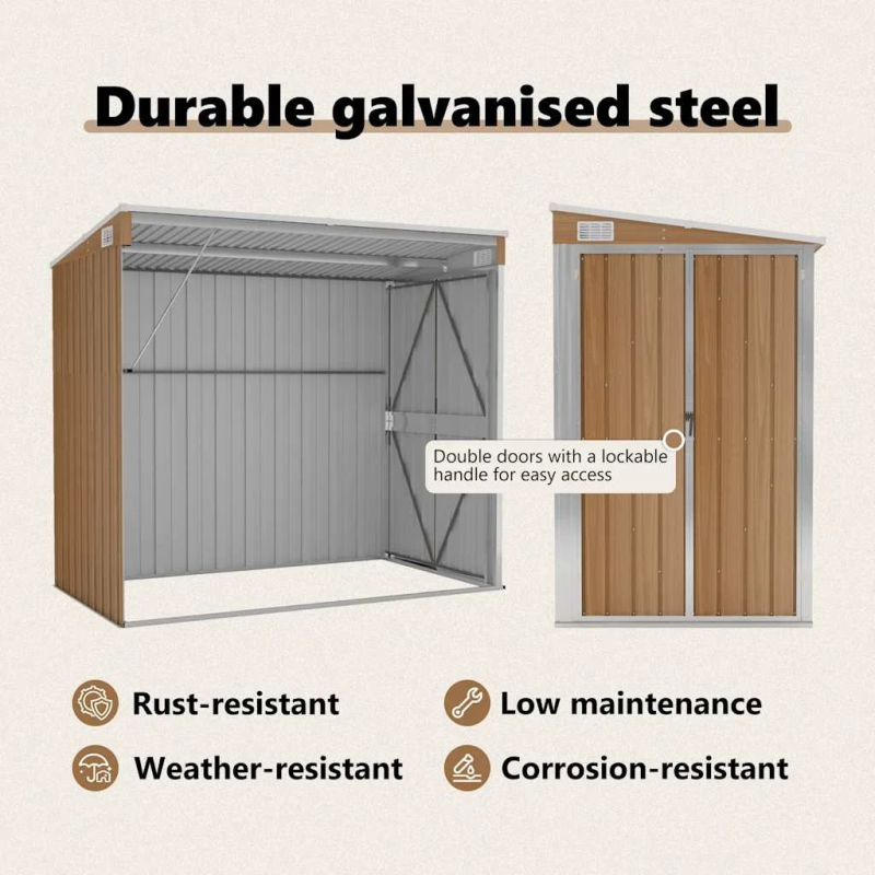 vidaXL dārza šķūnis, brūns, 118x194x178 cm, cinkots tērauds