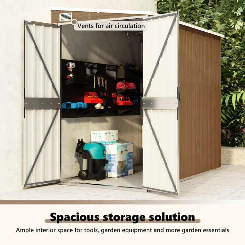 vidaXL dārza šķūnis, brūns, 118x194x178 cm, cinkots tērauds