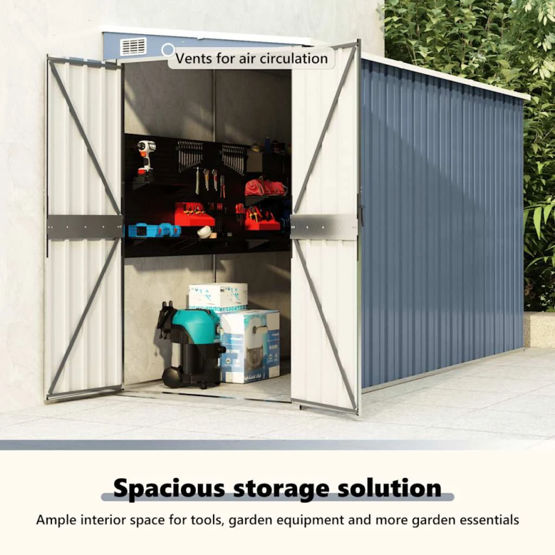 vidaXL dārza šķūnis, pelēks, 118x288x178 cm, cinkots tērauds