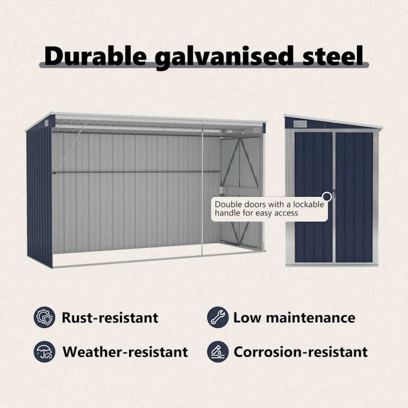 vidaXL dārza šķūnis, antracītpelēks, 118x288x178 cm, tērauds
