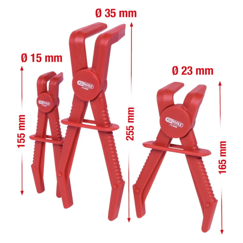 Šļūtenes presēšanas knaibļu komplekts 90°, 3 gab., KS Tools