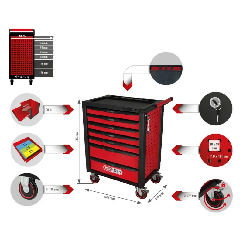 Instrumentu ratiņi RACINGline, 7 atvilktnes, KS Tools