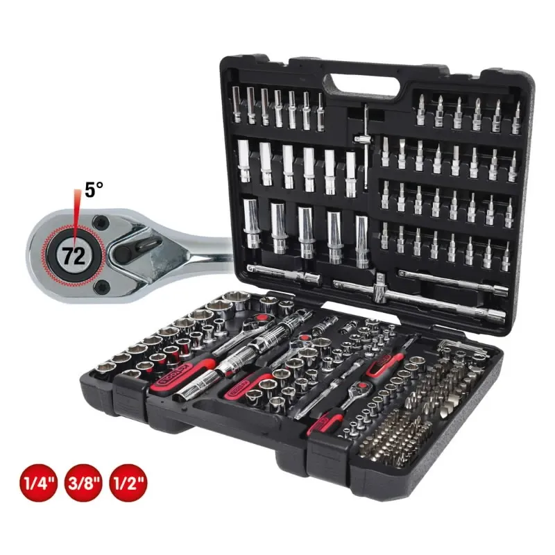 Instrumentu komplekts CHROMEplus 1-4+3-8+1-2'' 195 gab., KS Tools