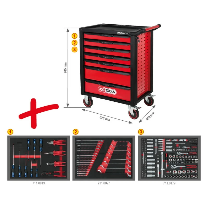 Instrumentu ratiņi RACINGline, 7 atvilktnes+ instr. 215 gab., KS Tools