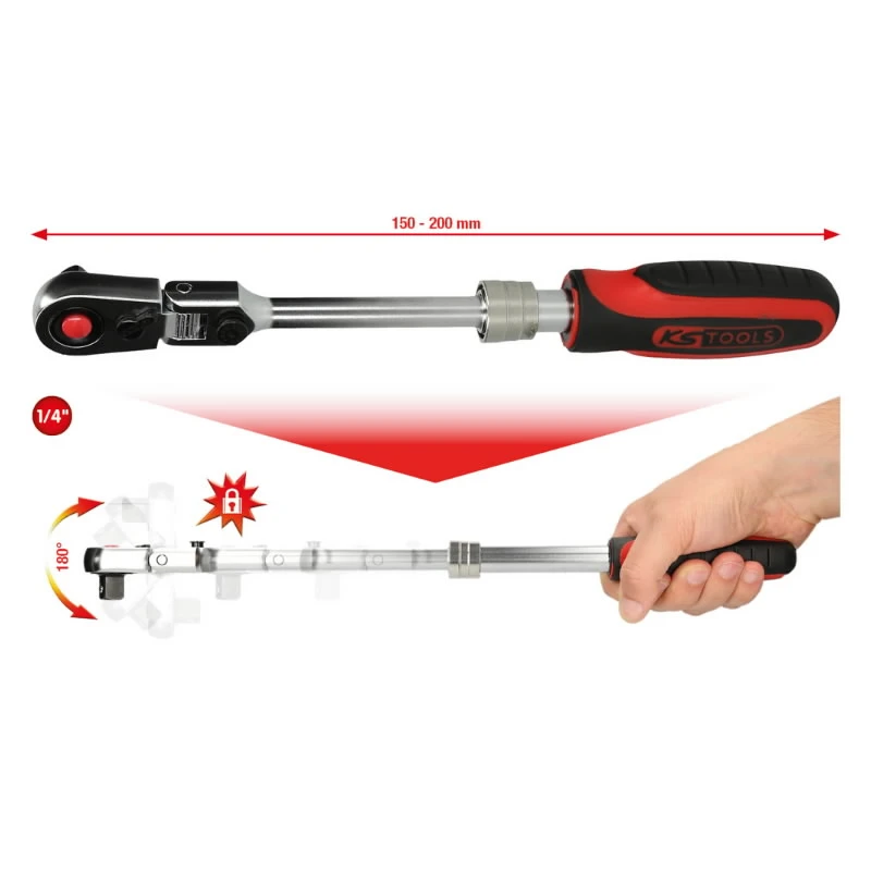 1-4" SlimPOWER telescopic-joint reversible ratchet, 72 teeth, KS Tools