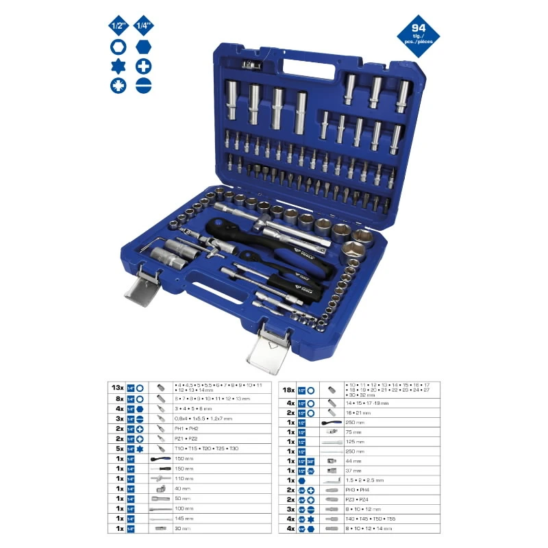 Muciņu komplekts, 94-gab., 1-4", 1-2", Brilliant Tools
