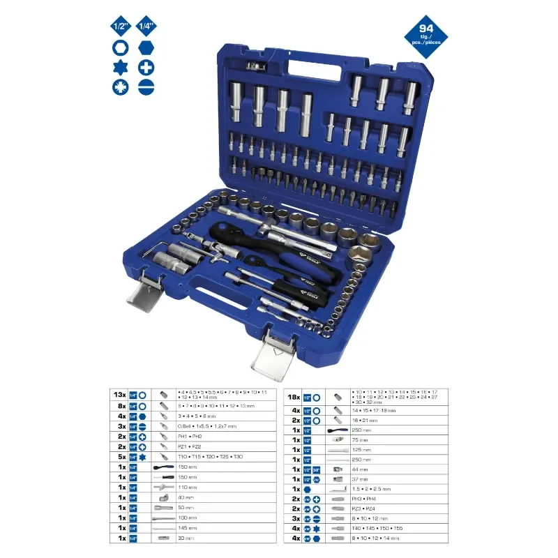 Muciņu komplekts, 94-gab., 1-4, 1-2, Brilliant Tools