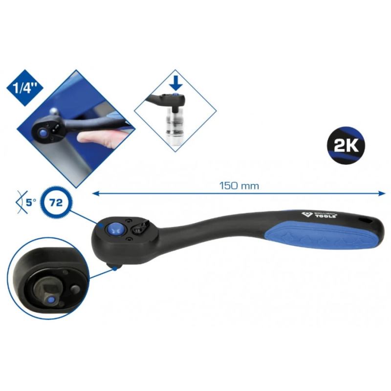 1-4" Reversējama sprūdatslēga, Brilliant Tools