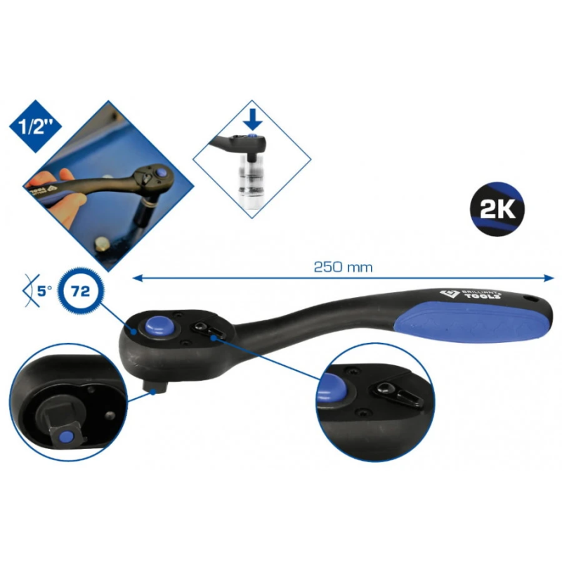 1-2" Reversējama sprūdatslēga, Brilliant Tools