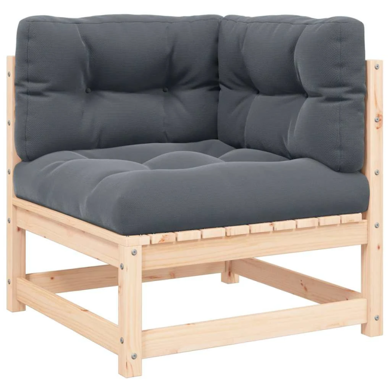 vidaXL dārza stūra dīvāns ar pelēkiem matračiem, priedes masīvkoks