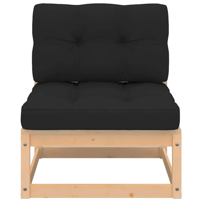 vidaXL dārza vidējais dīvāns ar matračiem, priedes masīvkoks