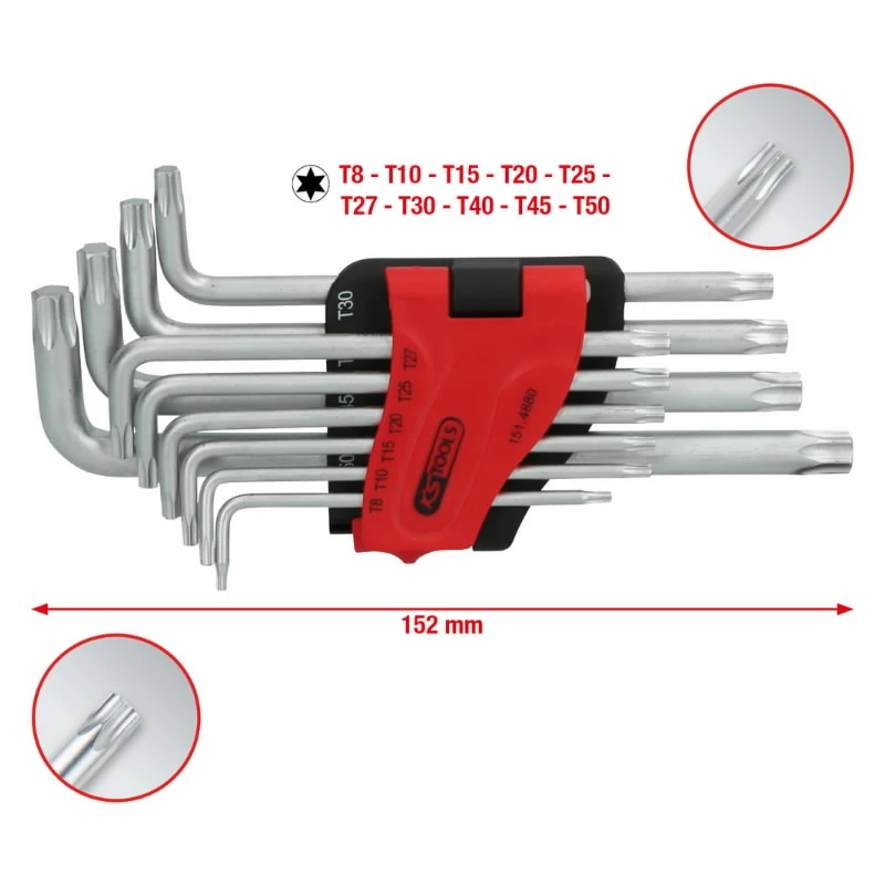 L-Torx komplekts, garš, T8-T50, 10 gab., KS Tools