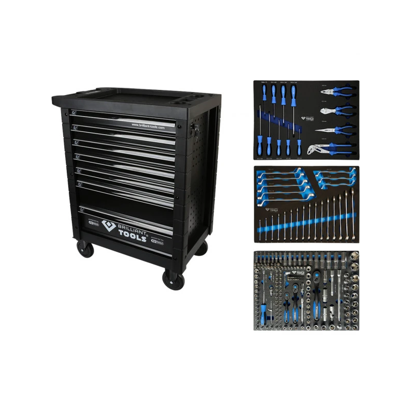 Tool cabinet with 7 drawers and 207 tools, Brilliant Tools