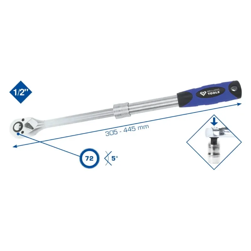telescopic ratchet reversible 1-2´´, 305-445mm, Brilliant Tools