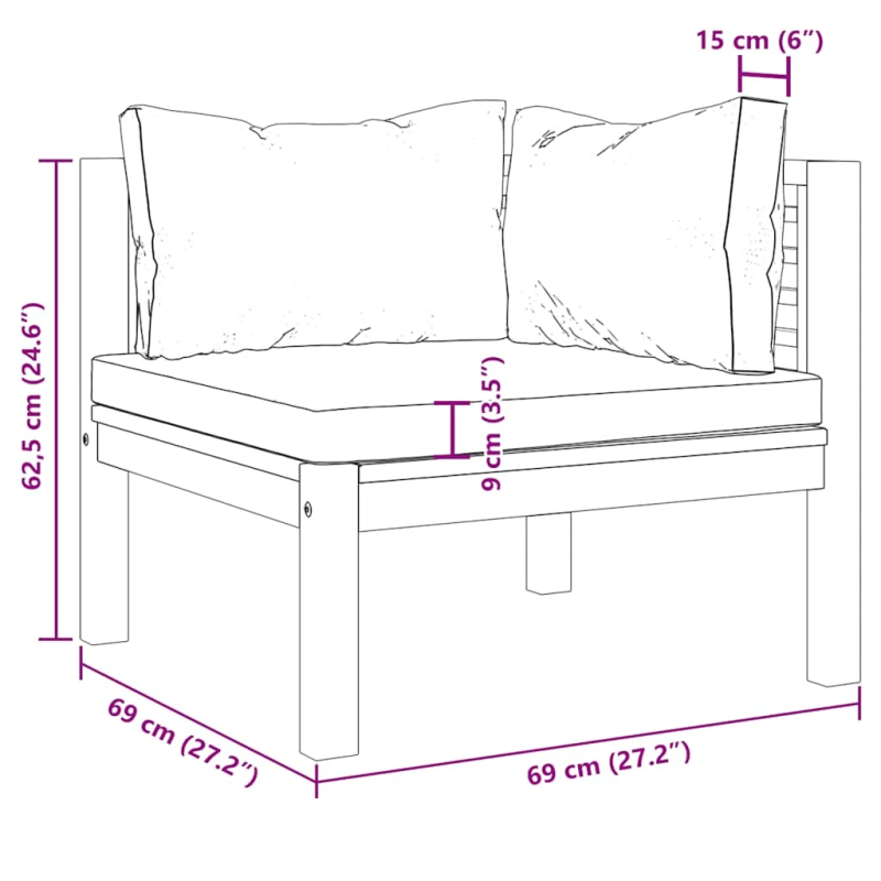 vidaXL stūra dīvāns ar tumši pelēkiem matračiem, akācijas masīvkoks