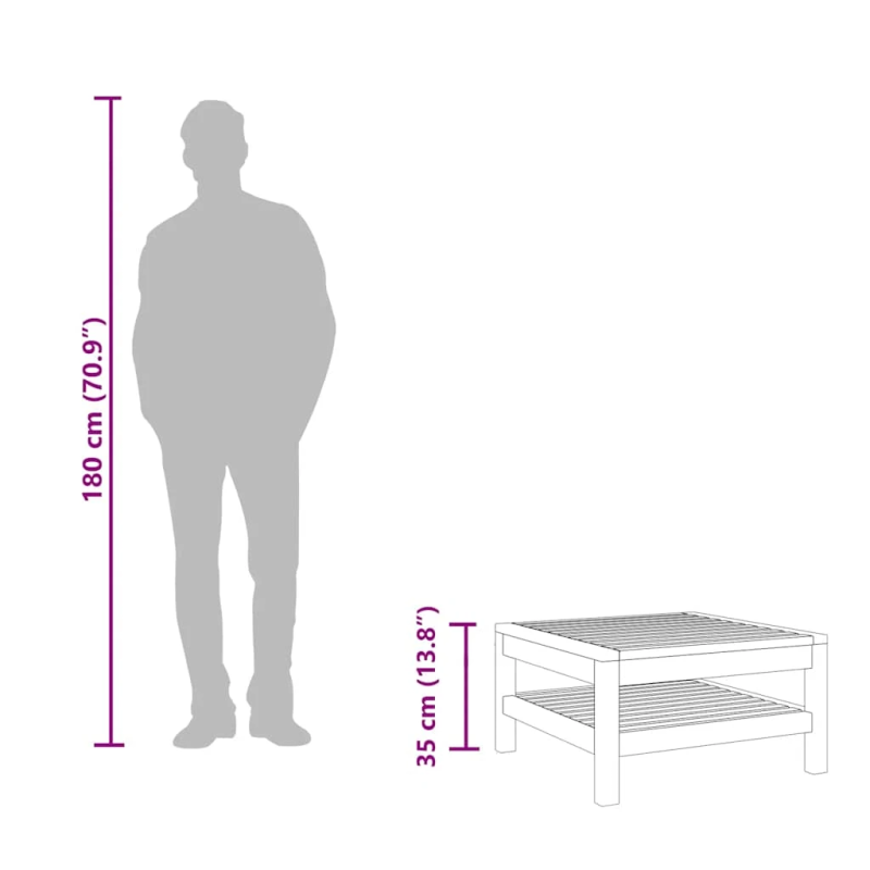 vidaXL kafijas galdiņš, 65x65x35 cm, akācijas masīvkoks