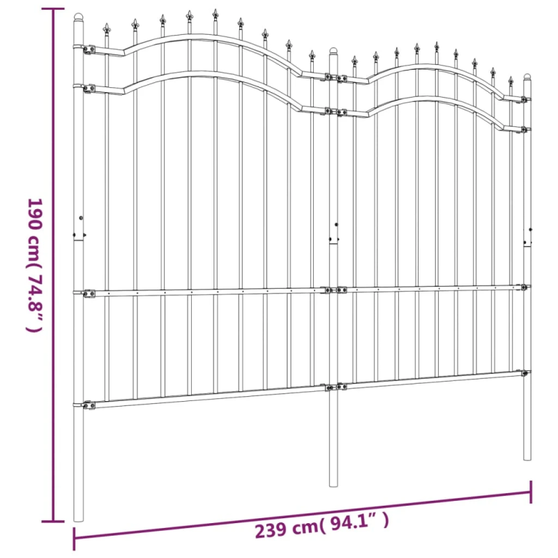 vidaXL dārza žogs ar pīķa formas galotni, melns, 239x150 cm, pulverkrāsots tērauds