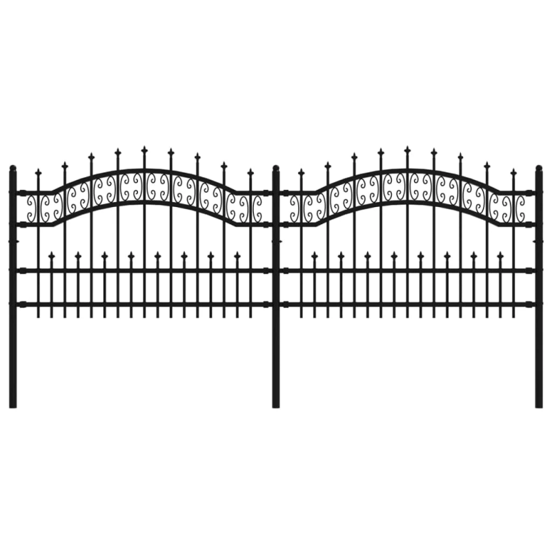 vidaXL dārza žogs ar pīķa formas galotni, melns, 240x75 cm, pulverkrāsots tērauds