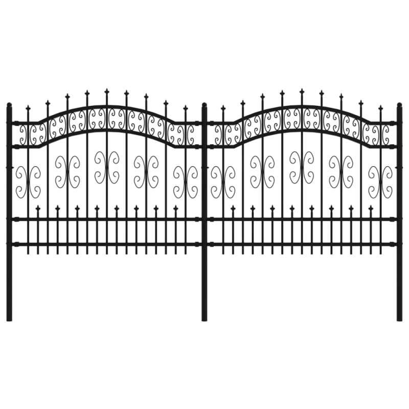 vidaXL dārza žogs ar pīķa formas galotni, melns, 240x100 cm, pulverkrāsots tērauds