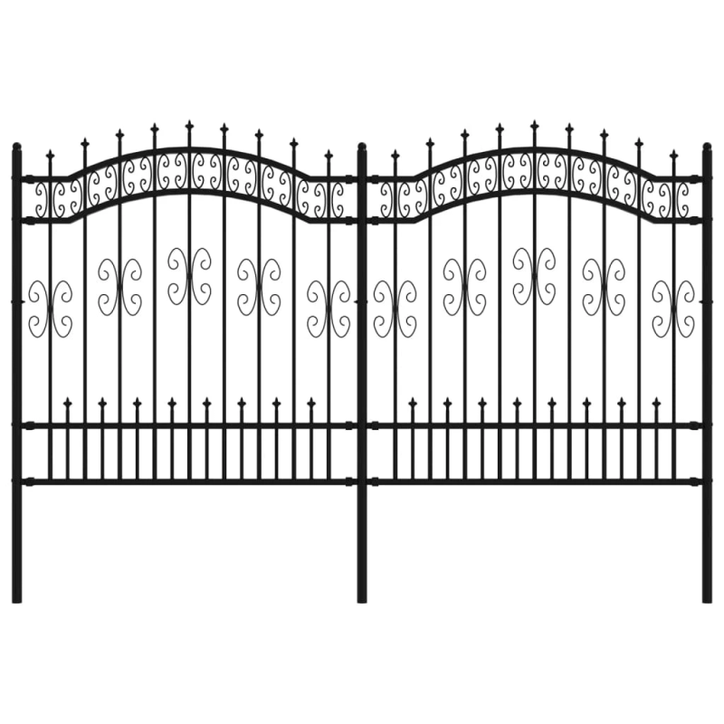 vidaXL dārza žogs ar pīķa formas galotni, melns, 240x125 cm, pulverkrāsots tērauds