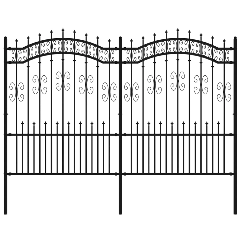 vidaXL dārza žogs ar pīķa formas galotni, melns, 240x150 cm, pulverkrāsots tērauds